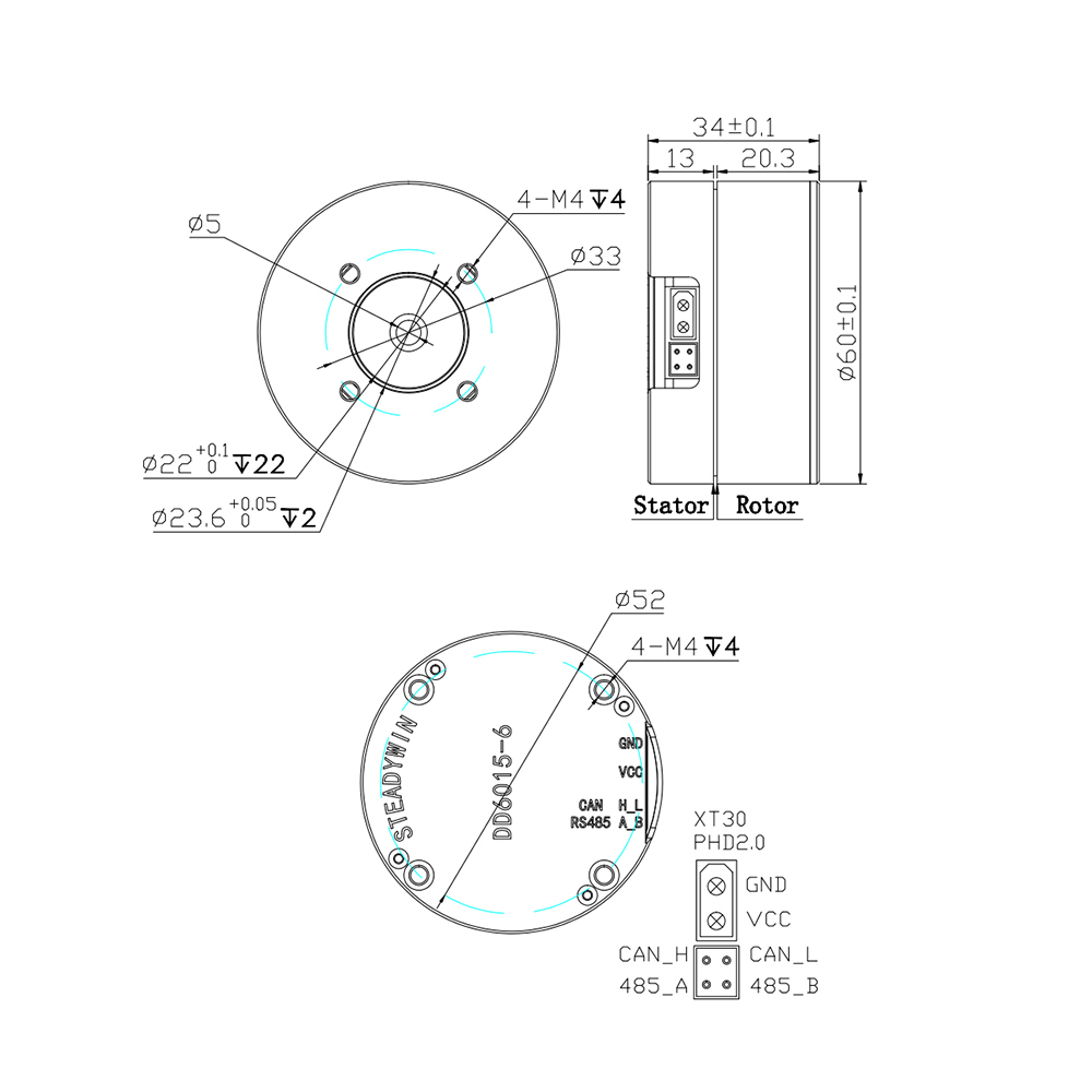 Direct Drive Servo Motor Robotics - มอเตอร์เซอร์โวแบบขับตรง DD6015 - ใช้สำหรับกิมบอล, ระบบกันสั่นของสัมภาระ, โมดูลข้อต่อหุ่นยนต์